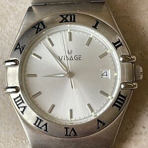 Visage men battery water resistant w/date stainless steel